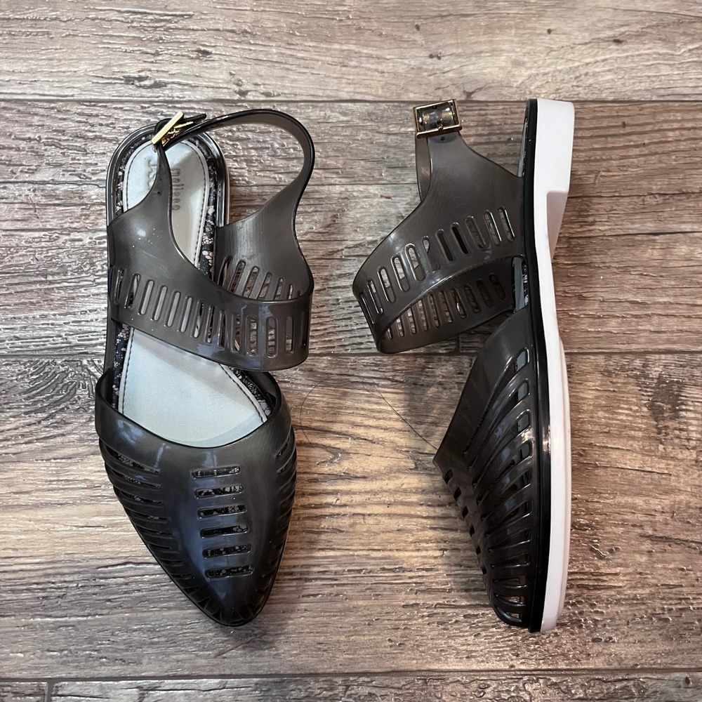 Melissa x Jason Wu Jean Jelly Sandals Smoky Black Slingback Flat Shoes Size 7